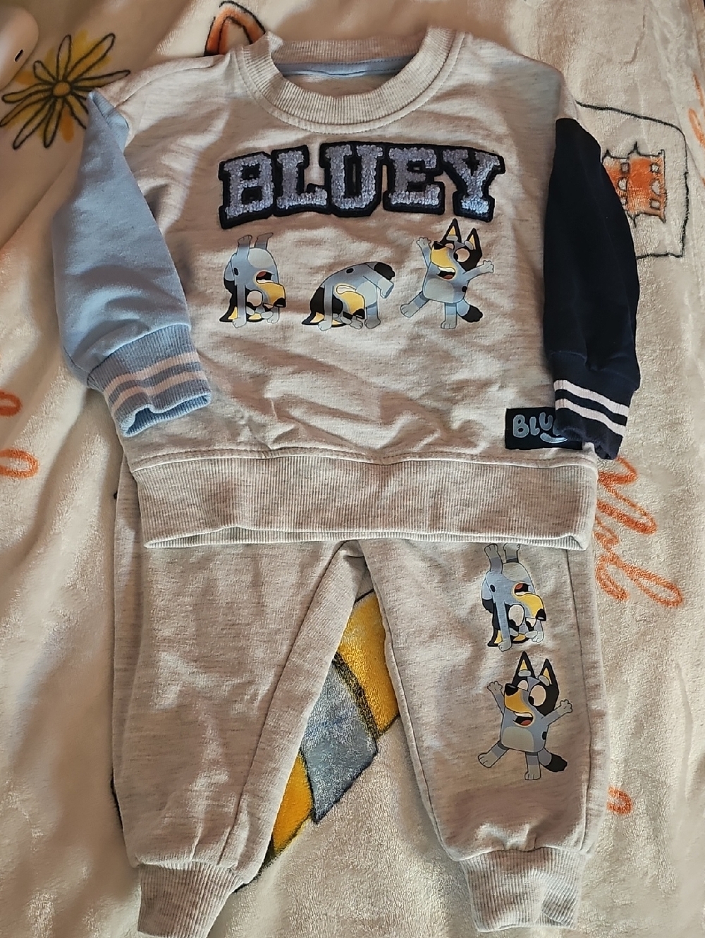 Bluey Kids Matching Set - Light Gray + Blue